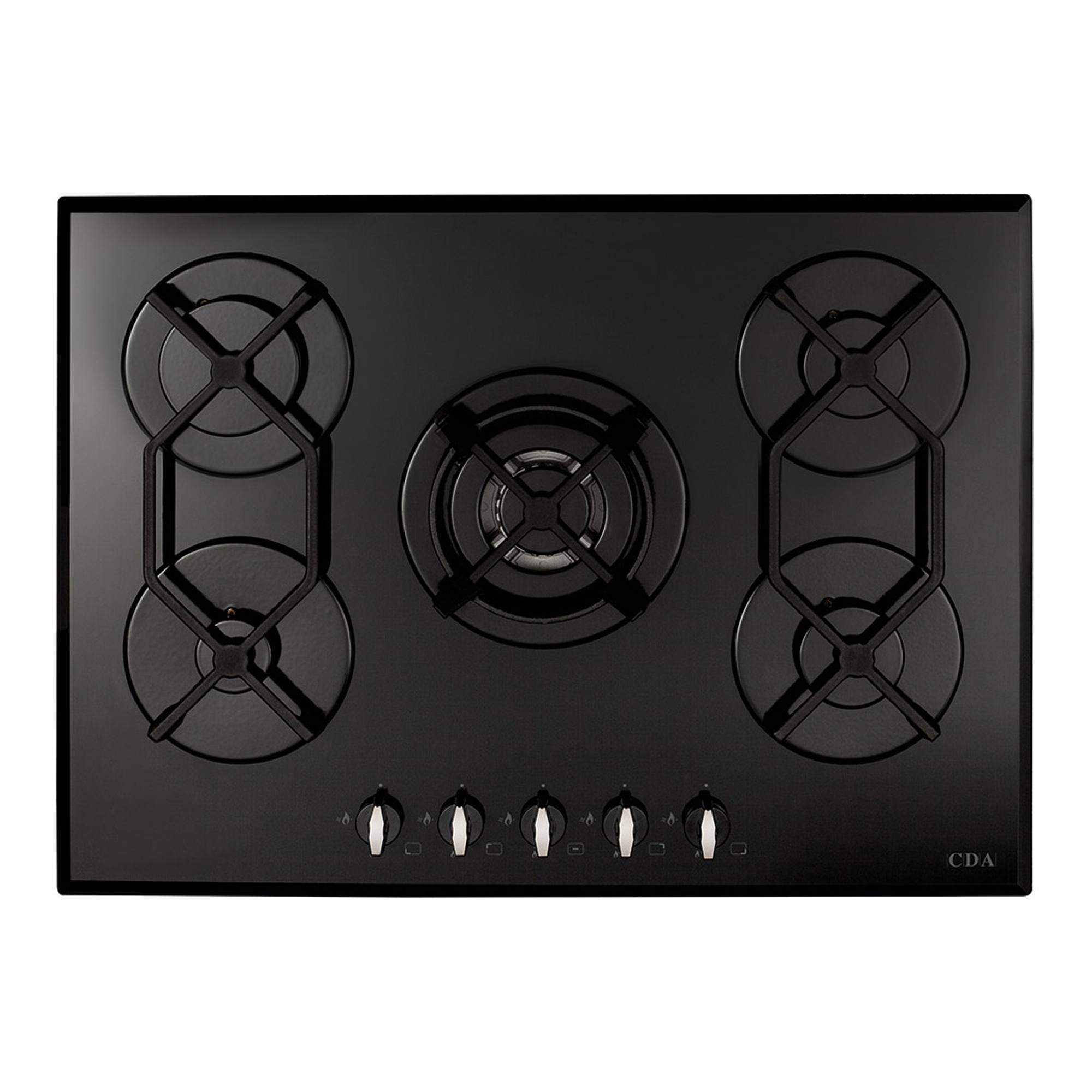 CDA HVG720BL 700mm Five Burner Gas Hob with Wok Burner in Black