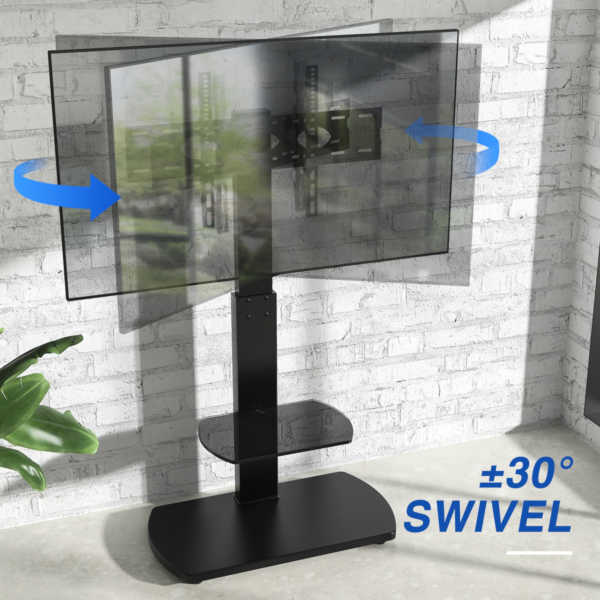 TTAP FS1BLK Pedestal TV stand with Bracket for up to 55" TV Hughes