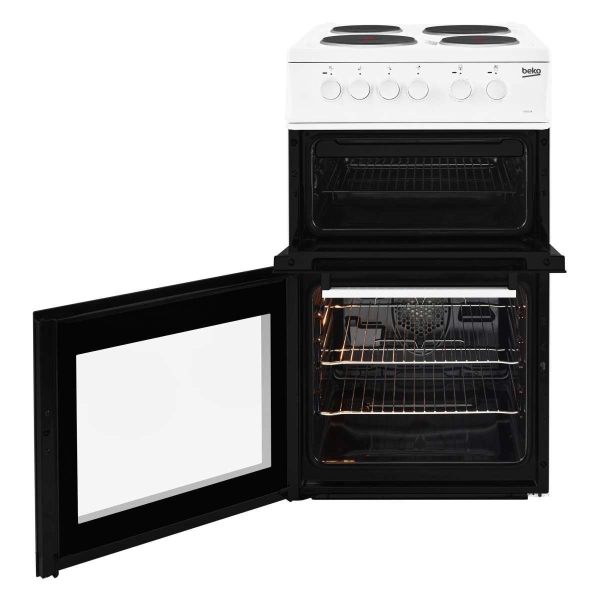 Beko KD533AW Electric Cooker with Solid Plate Hob Hughes