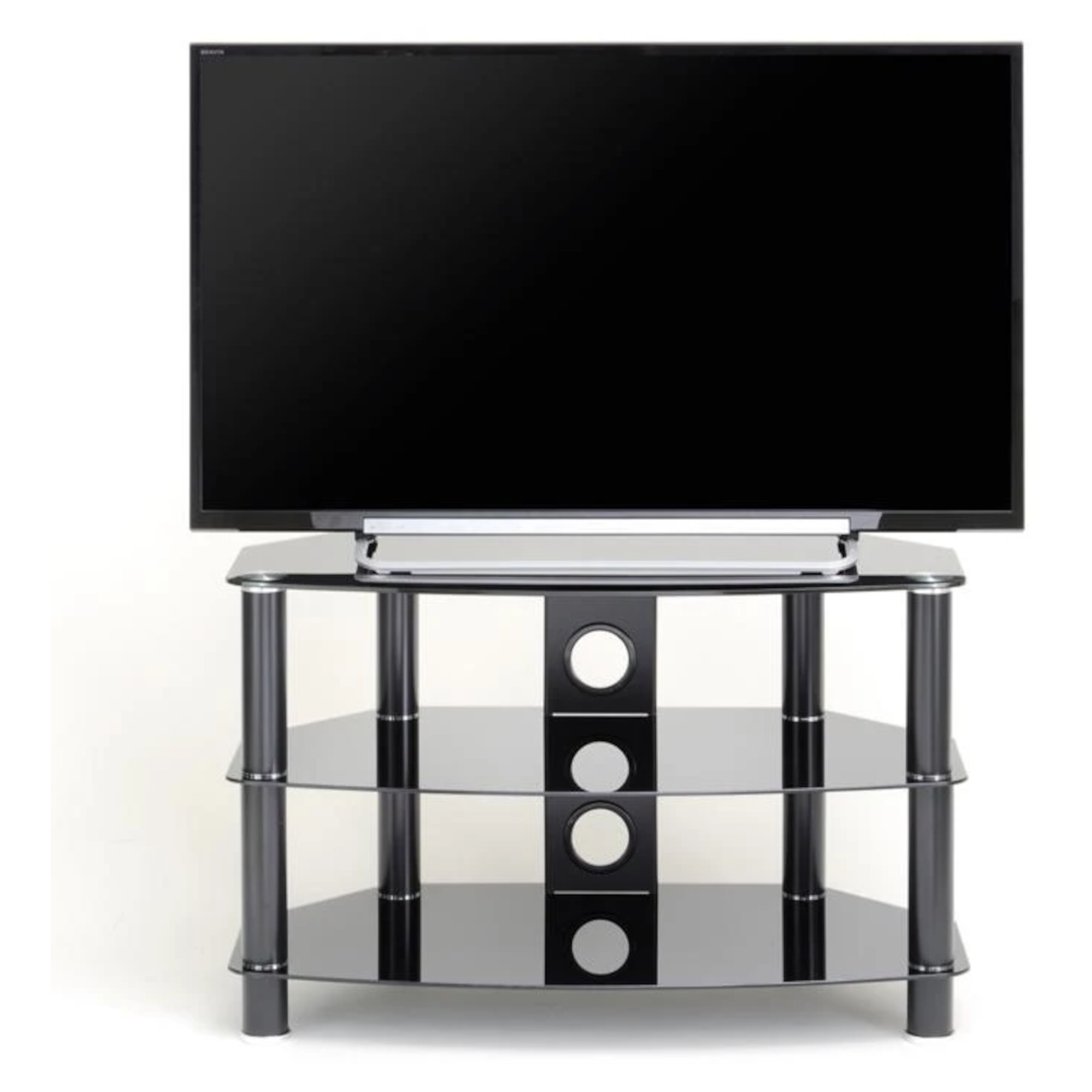 TTAP C303C12003BB Vantage 3 Shelf Glass TV Stand Hughes