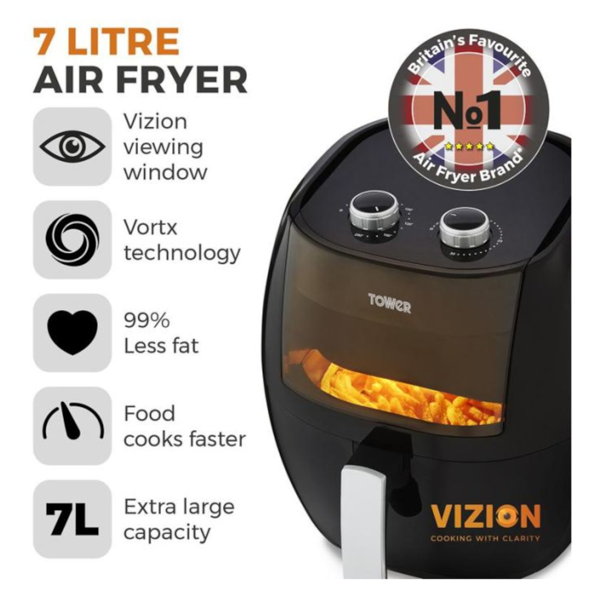 Tower T17071 7L 1800W Manual Air Fryer Hughes