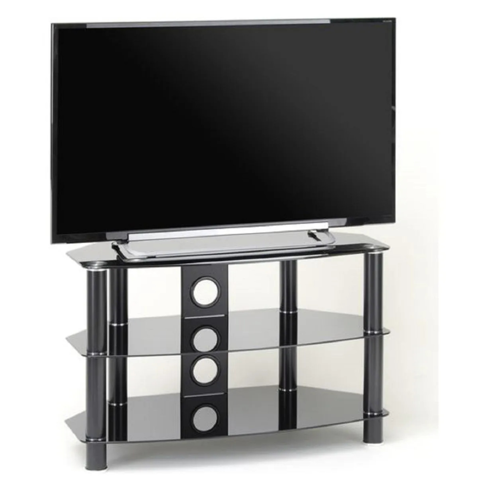 TTAP C303C8003BB Vantage 3 Shelf Glass TV Stand Hughes