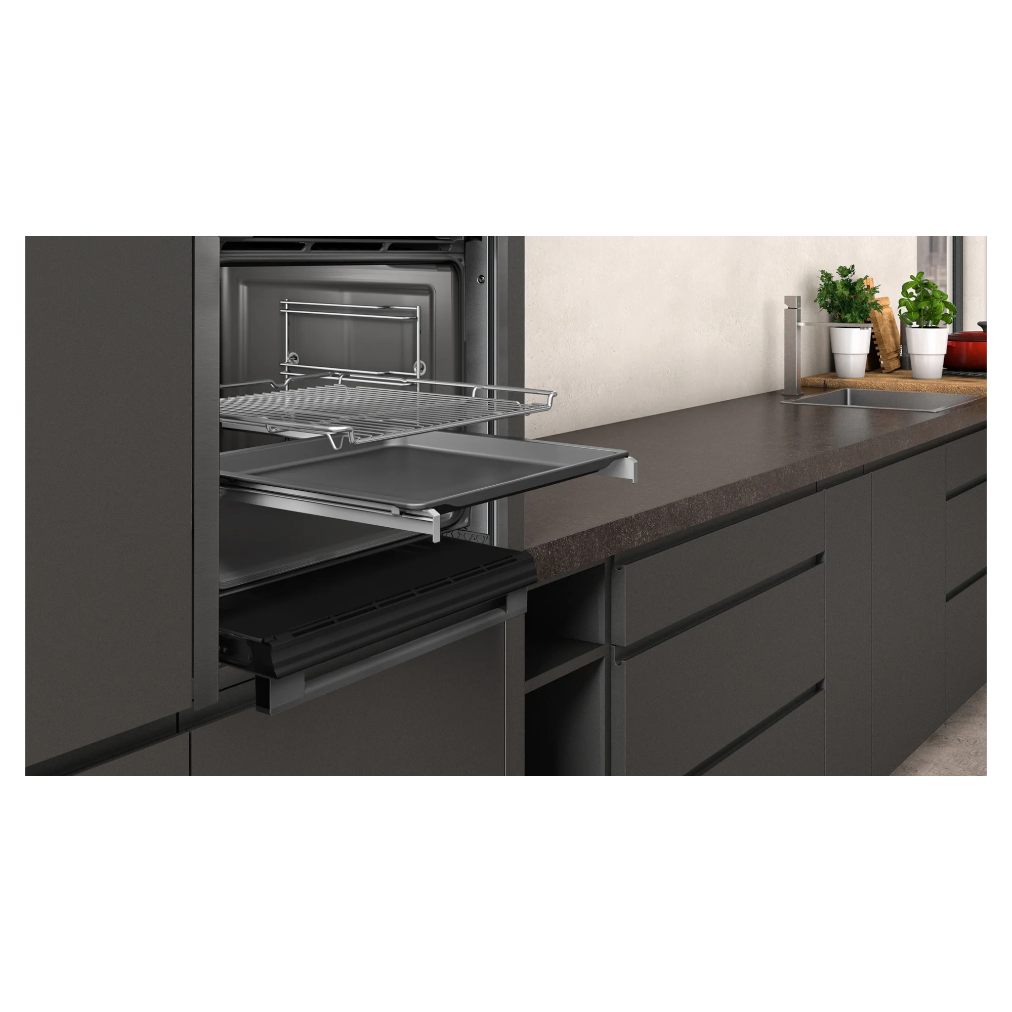 Neff B3ACE4HG0B builtIn 60cm Oven with Slide and Hide Door Hughes