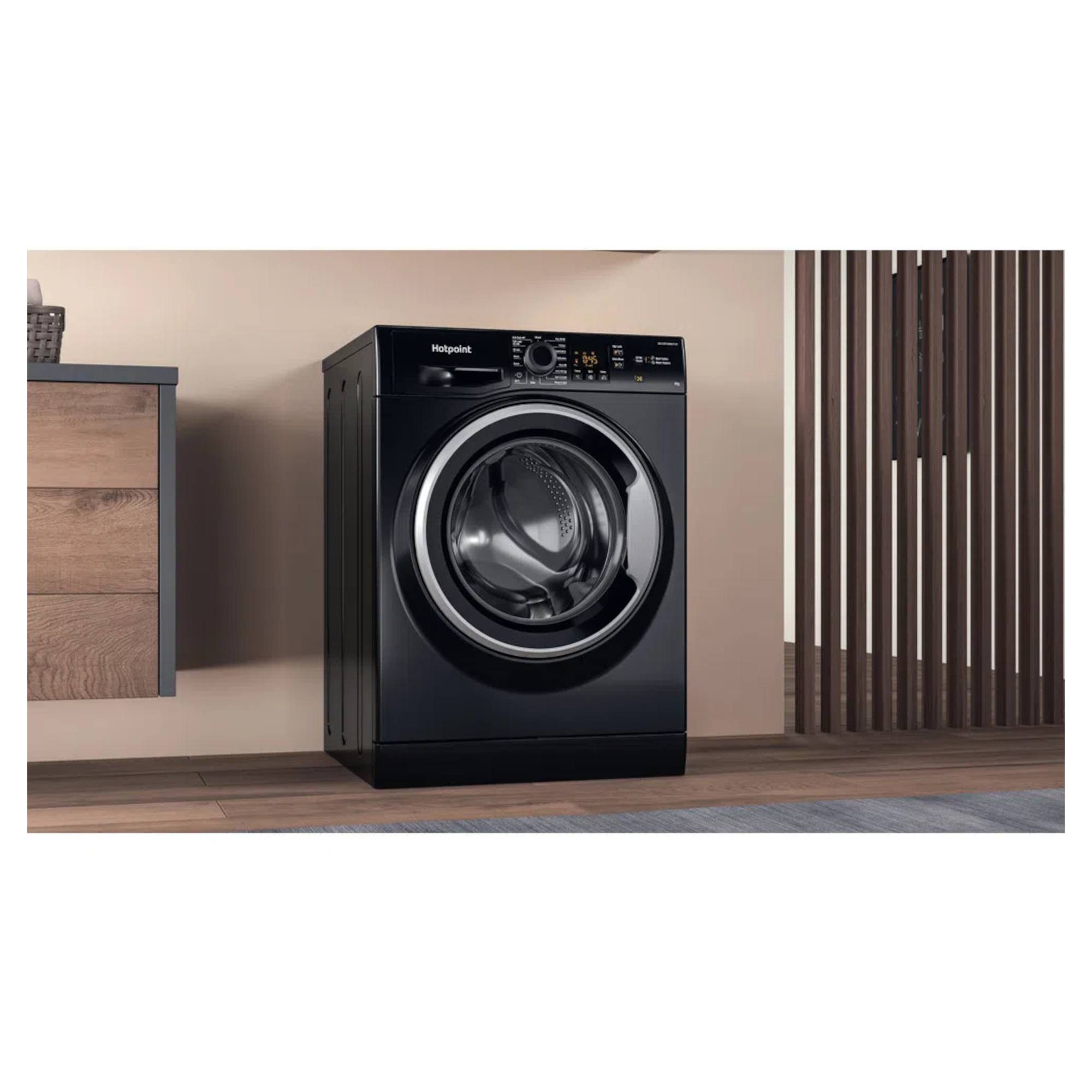 NSWM965CBSUKN Hotpoint Freestanding Washing Machine Black Hughes