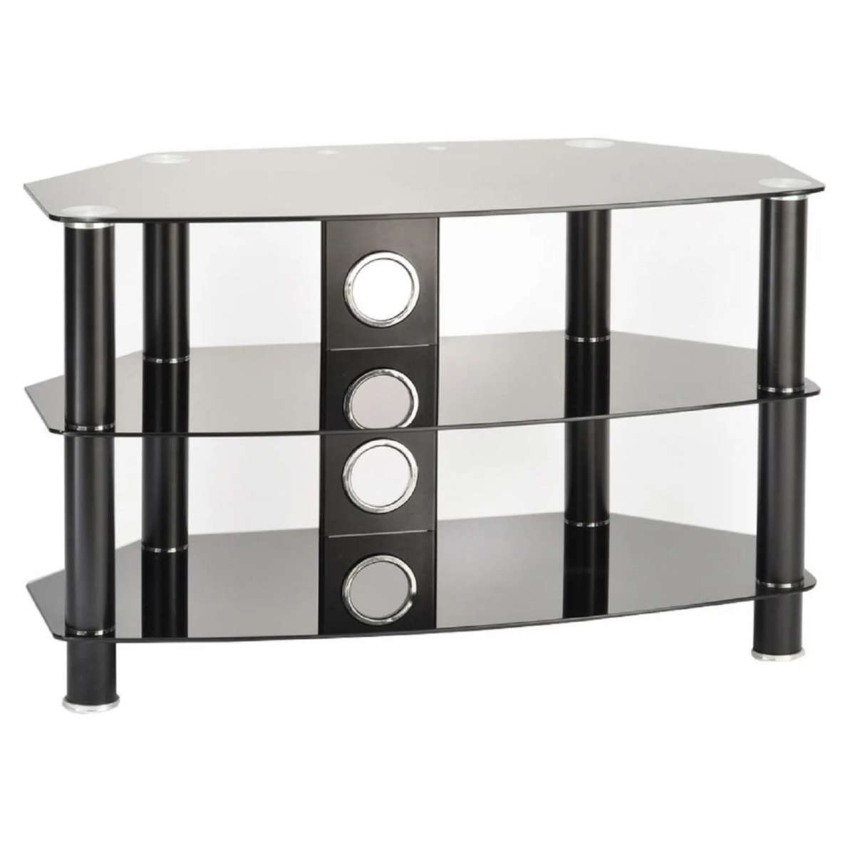 TTAP C303C8003BB Vantage 3 Shelf Glass TV Stand Hughes