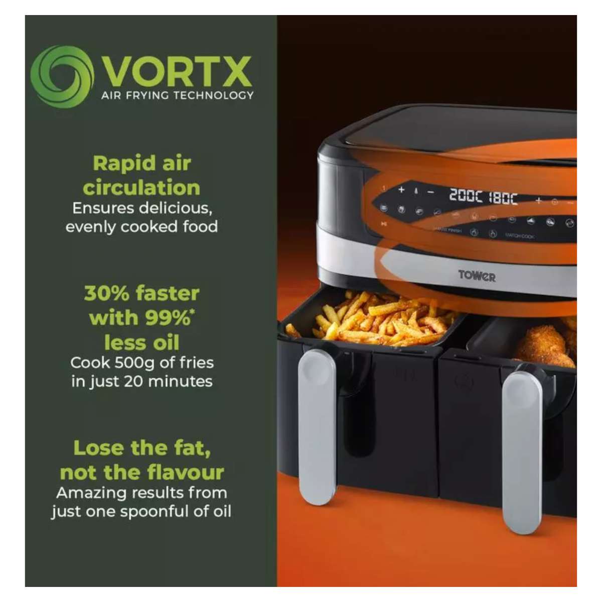 Tower 17088 2600W 9L Dual Basket Air Fryer Hughes